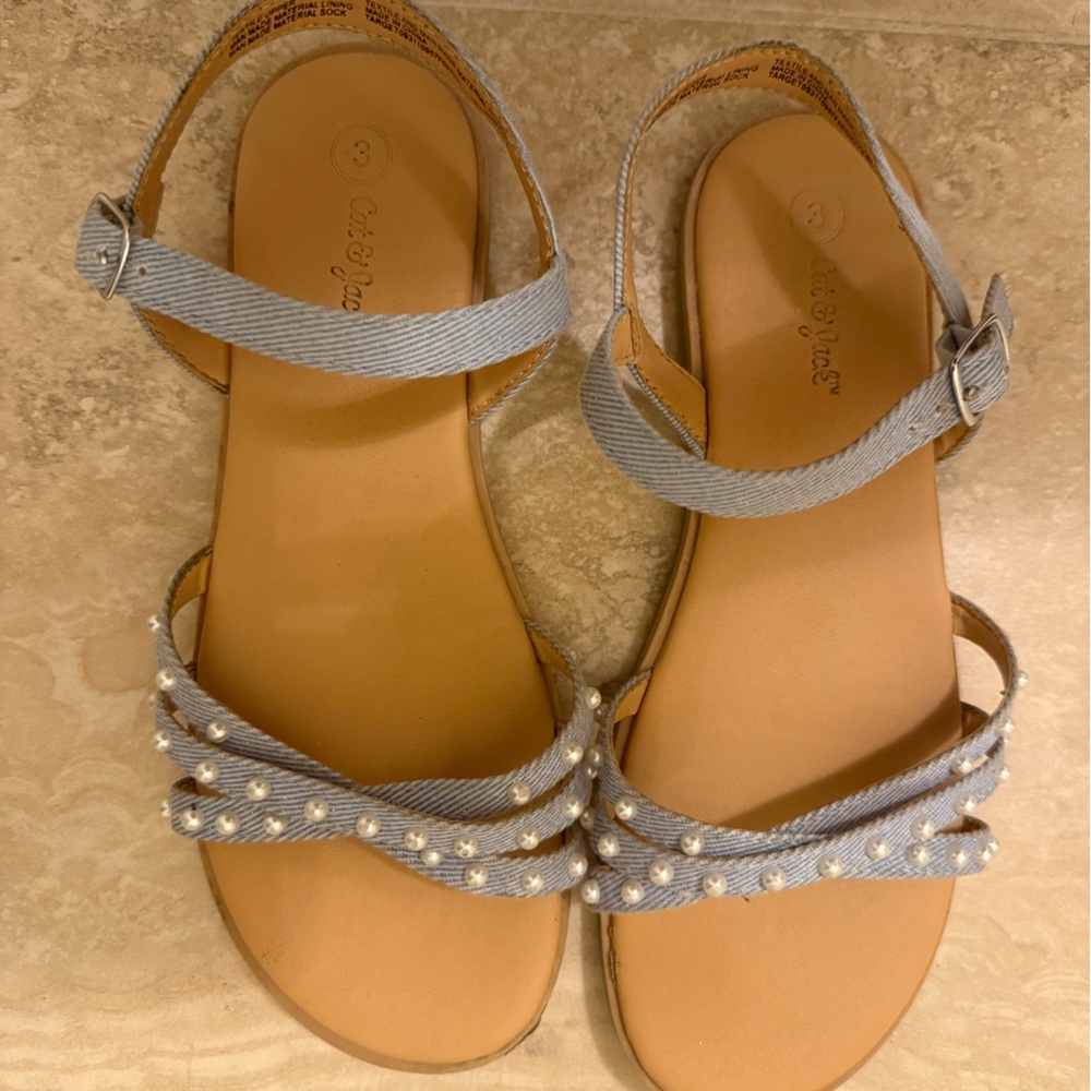 Cat & Jack Light Blue Sandals with Pearl Details